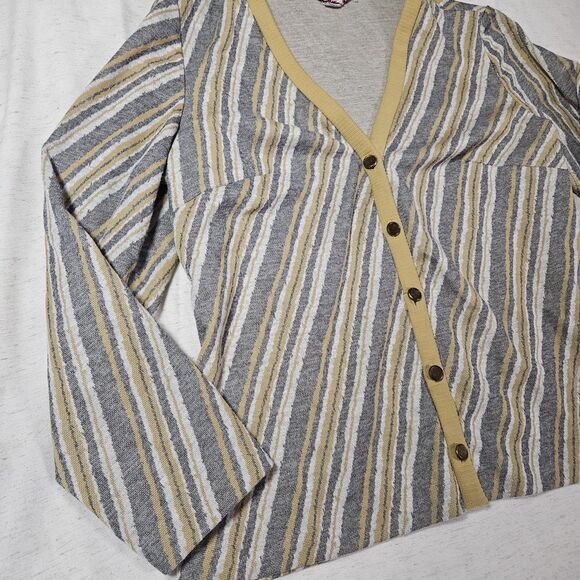 Vtg Kay Windsor Striped Cardigan Sz M Yellow Gray USA Grannycore Unionmade 50's - Picture 7 of 10